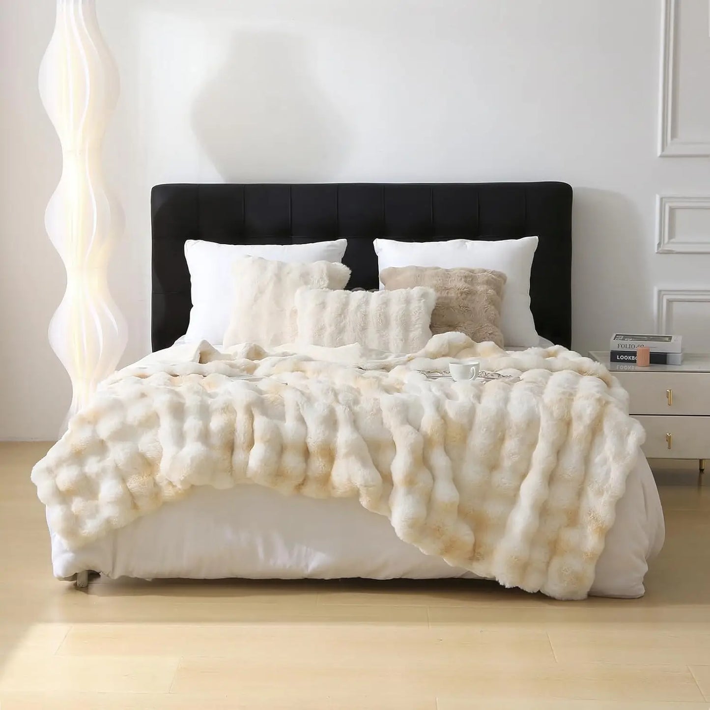 ROSEKINDCN Bubble Fleece Blanket for Couch Soft Cozy Throw