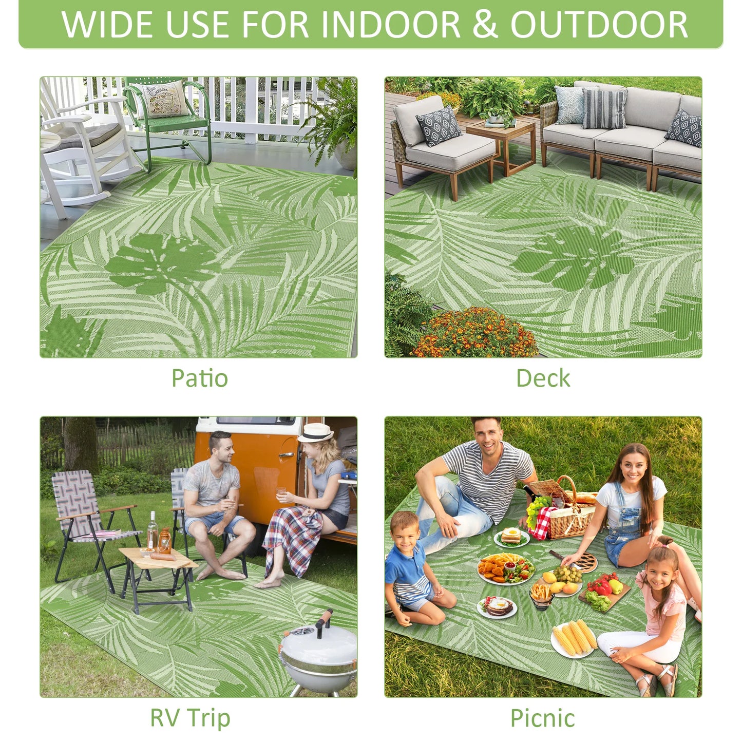 Outdoor Rug Waterproof Recycled Plastic Straw for Patio and Deck