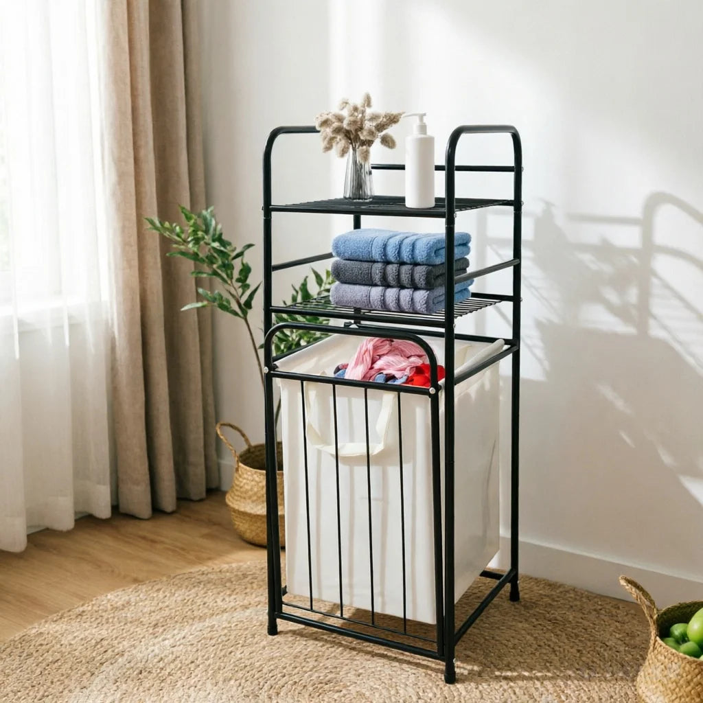 Tilt Out Laundry Hamper With Shelves And Removable Liner