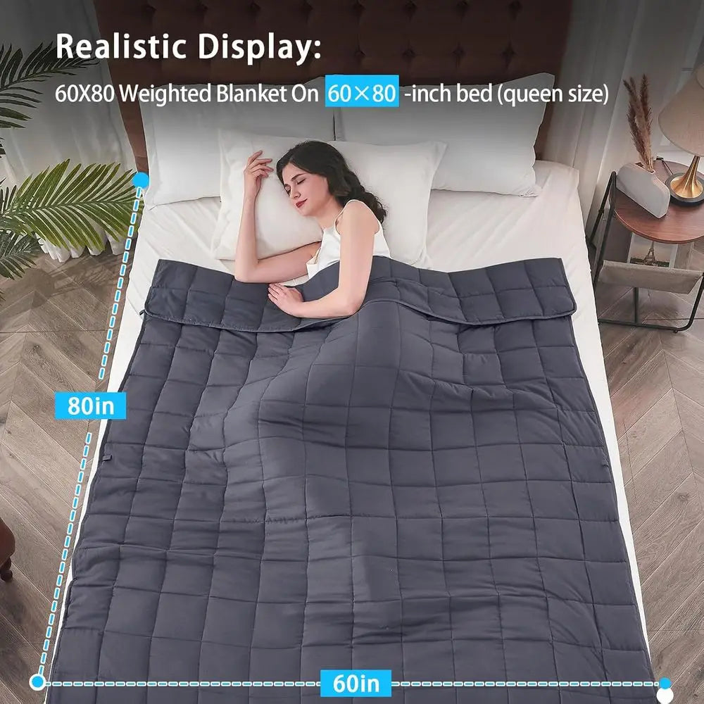 Weighted Blanket or Adults (20 lbs, 60” x 80”, Grey) Cooling Heavy Blanket or Sleng Perect or 190-210 lbs, Queen Size Breathable