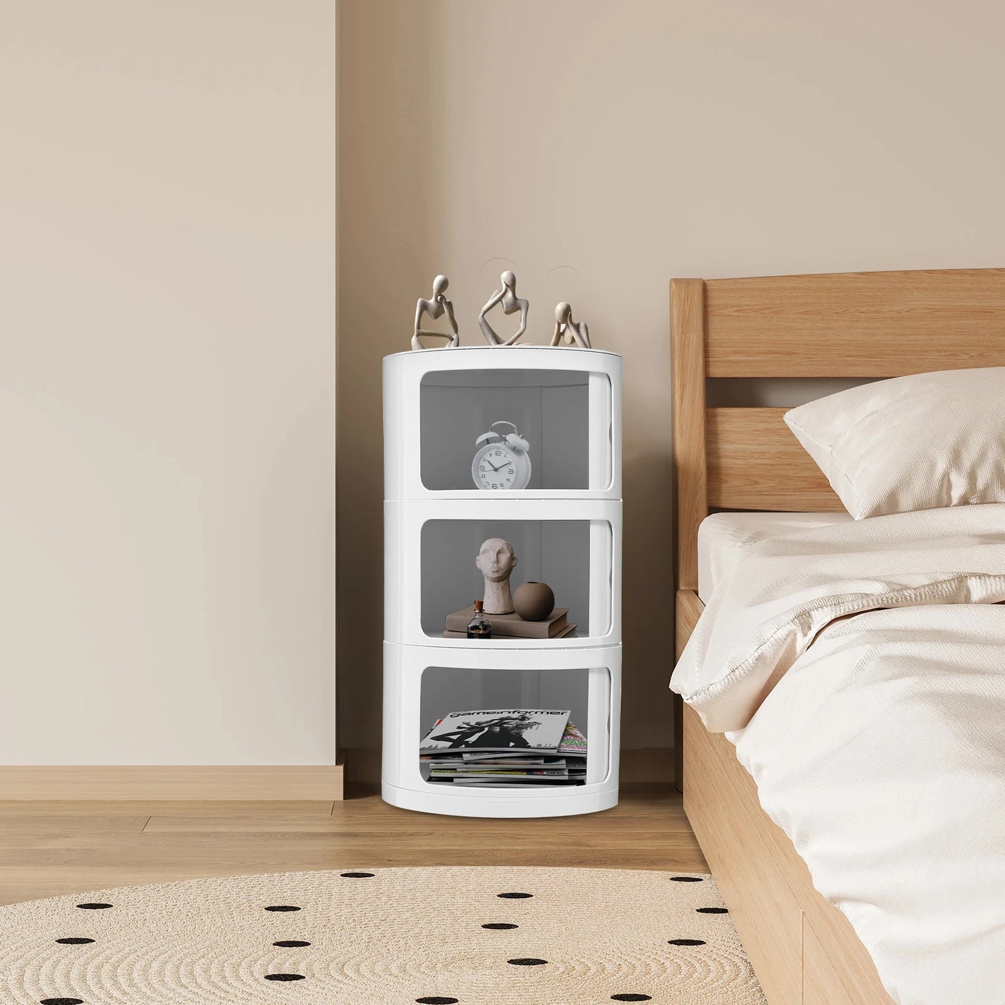 Round Bedside Cabinet With 3 Drawers, Modern Nightstand