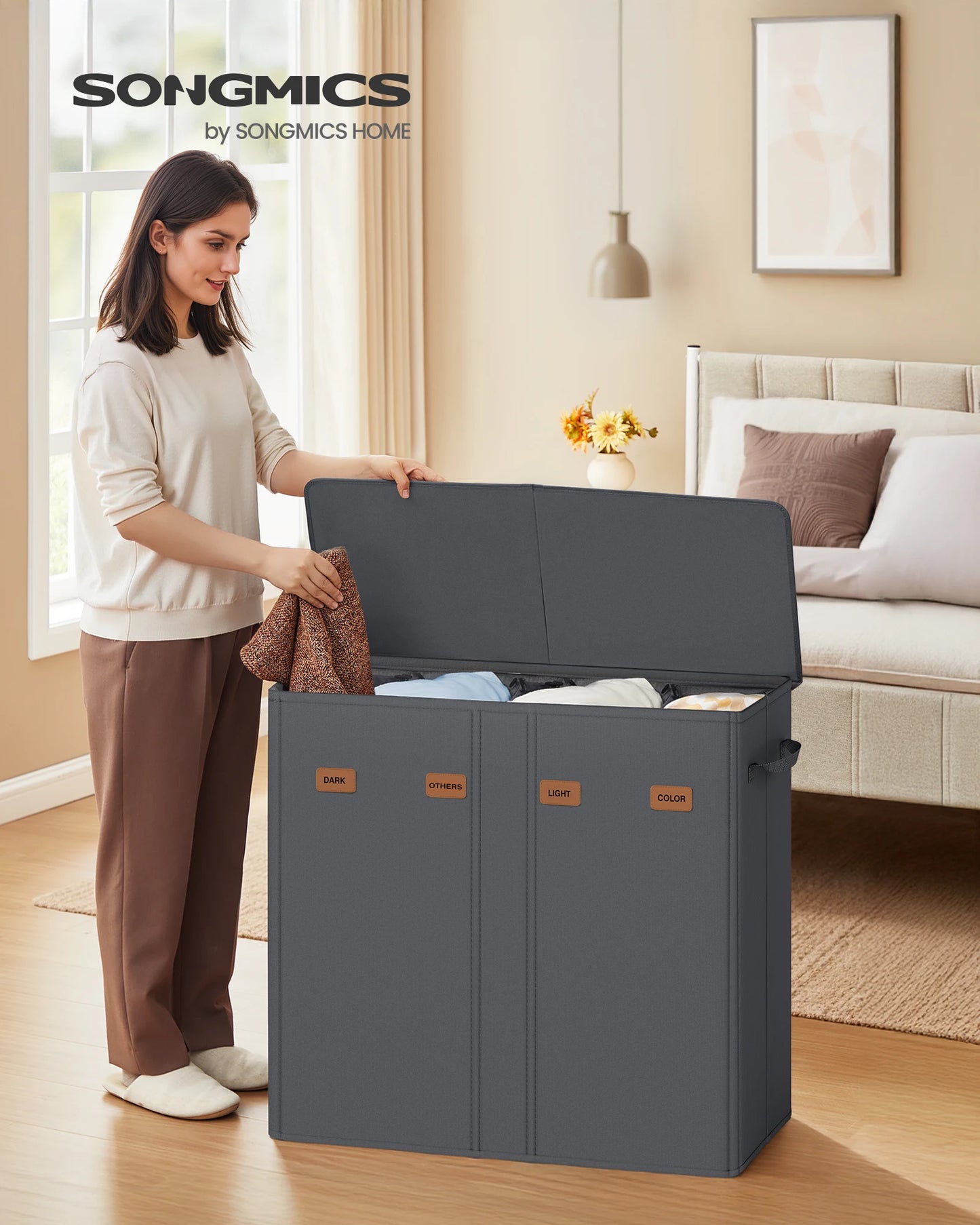 SONGMICS Four Compartment Laundry Sorter With Removable Lid