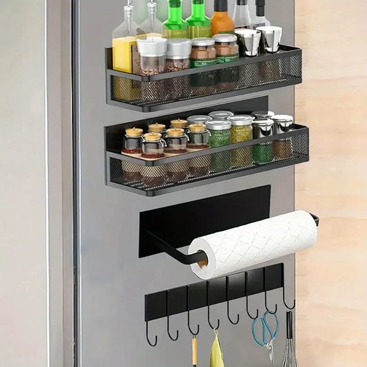 Magnetic Refrigerator Spice Rack Set 4 Piece Steel Storage Organizer