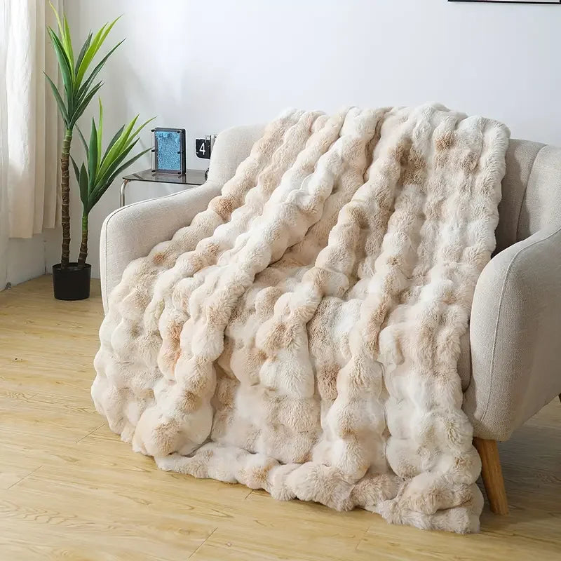 ROSEKINDCN Bubble Fleece Blanket for Couch Soft Cozy Throw
