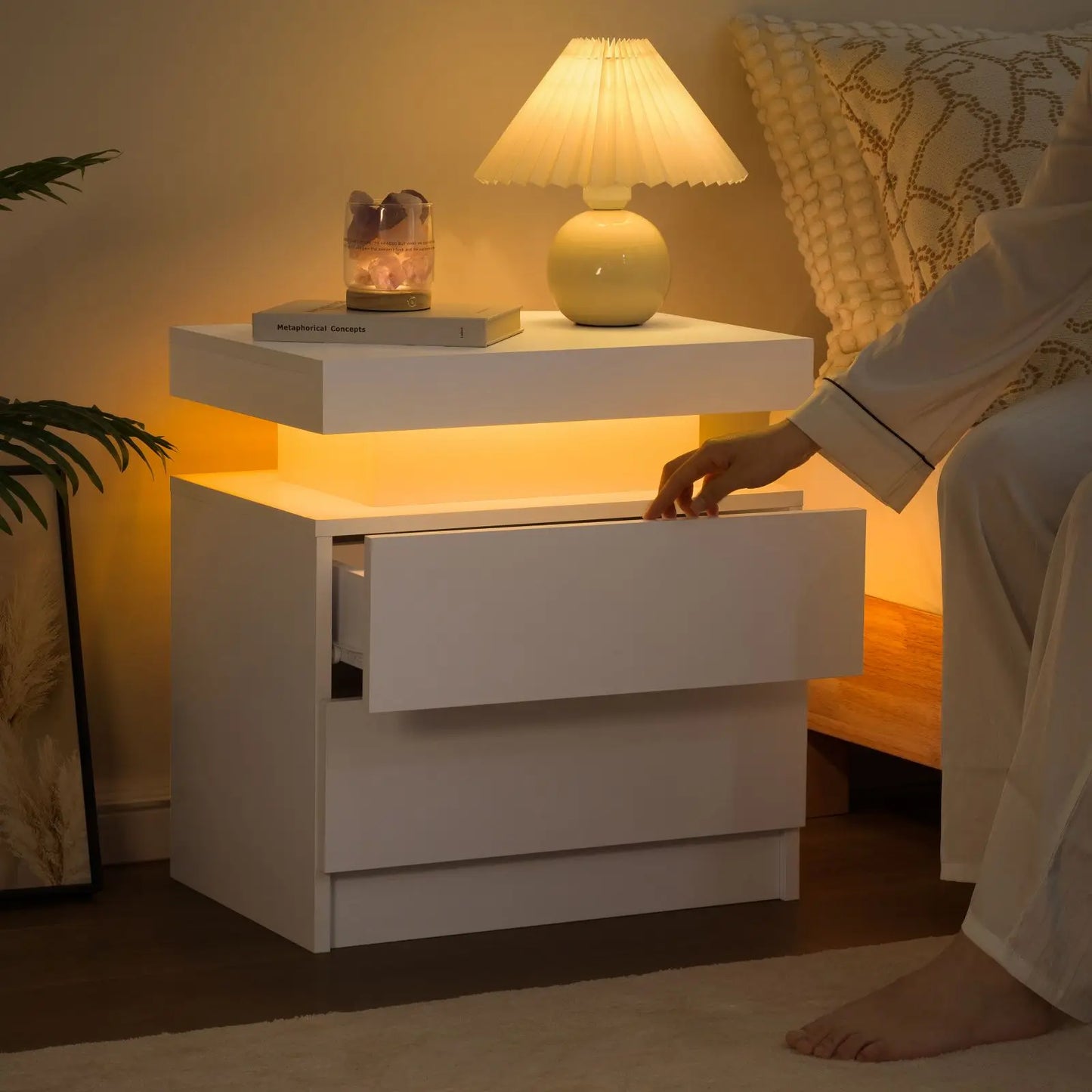 Cubehom LED Nightstand With Two Drawers And RGB Lights For Bedroom