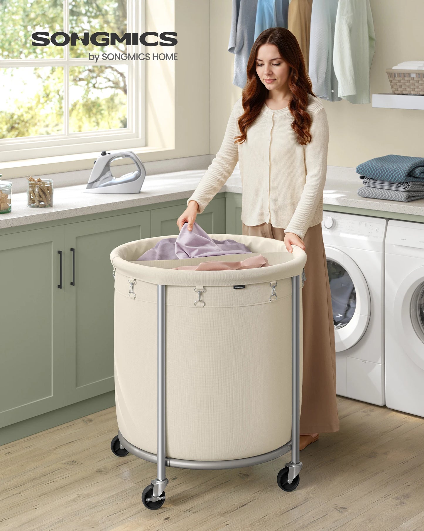 Songmics Rolling Laundry Hamper Cart With Wheels Heavy Duty Steel