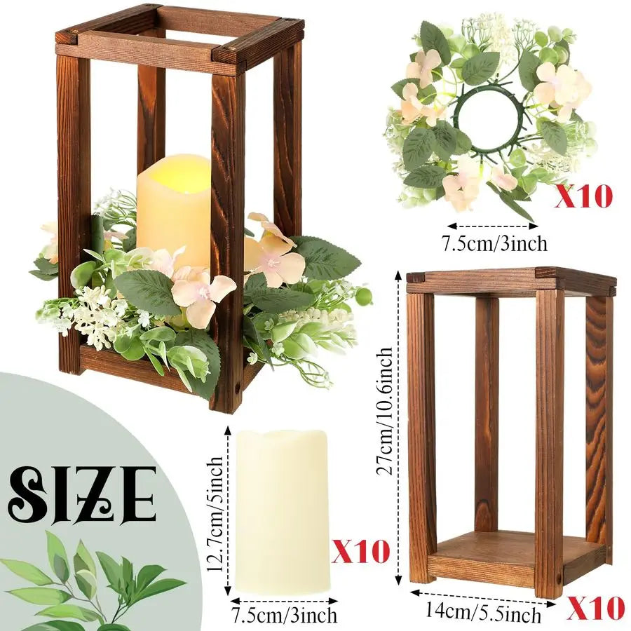 Rustic Wooden Wedding Lantern Centerpieces With Integrated Holders And Wreaths