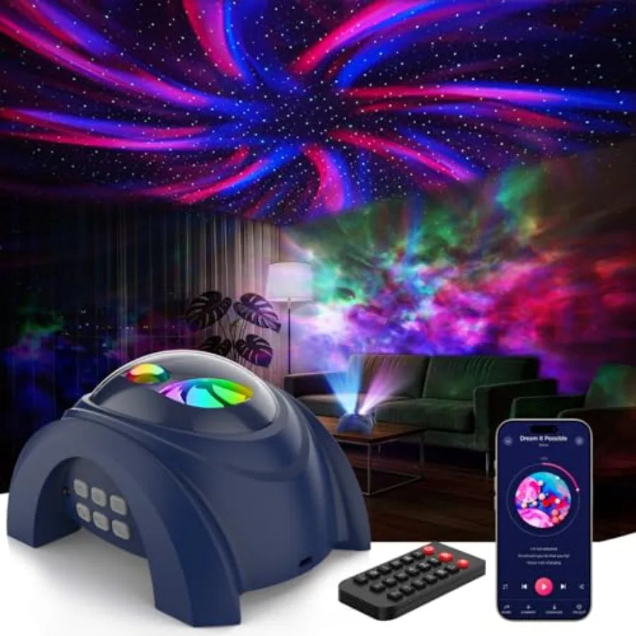 Dual Lens Galaxy Projector, Star Projector for Bedroom with White Noise and Bluetooth Speaker, Remote, Timer, Aurora and Nebula