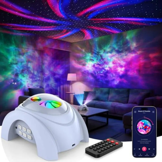 Dual Lens Galaxy Projector, Star Projector for Bedroom with White Noise and Bluetooth Speaker, Remote, Timer, Aurora and Nebula