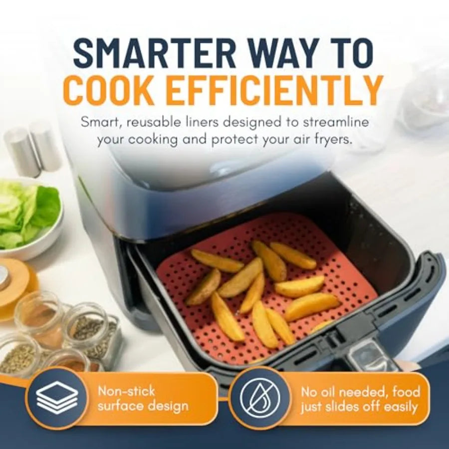 Reusable Square Silicone Air Fryer Liners 3 Pack Nonstick Easy Clean