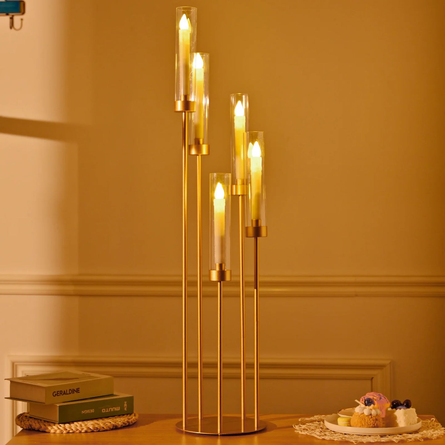 VINCIGANT Floor Candelabra Five Arm LED Candle Holder with Lampshade