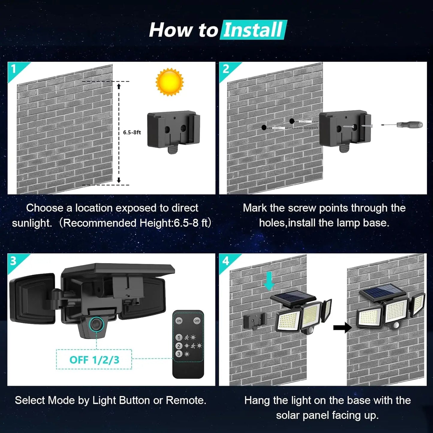 SZRSTH Outdoor 3-Head Solar Motion Sensor LED Security Light