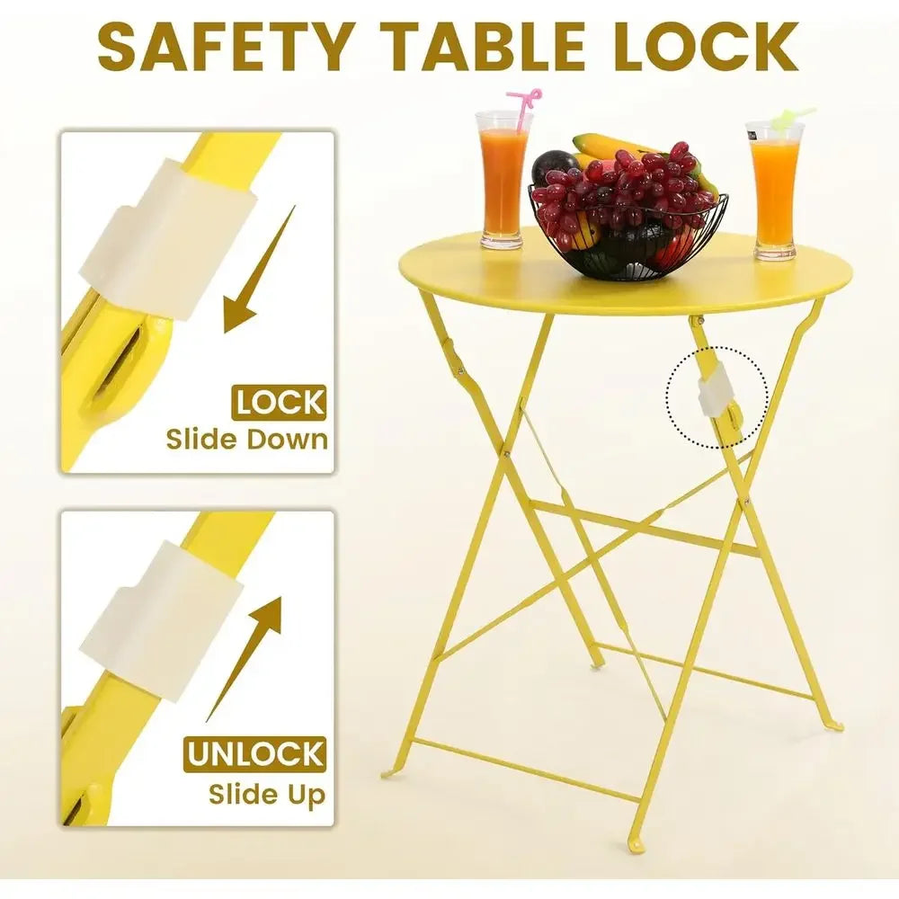 Compact 3-Piece Outdoor Patio Bistro Set with Folding Table and Chairs, Ideal for Balcony or Garden, Yellow