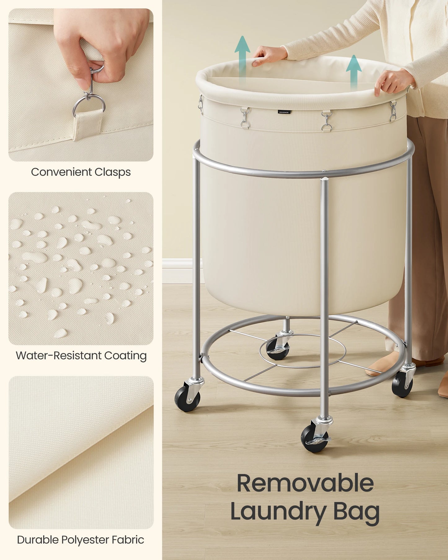 Songmics Rolling Laundry Hamper Cart With Wheels Heavy Duty Steel