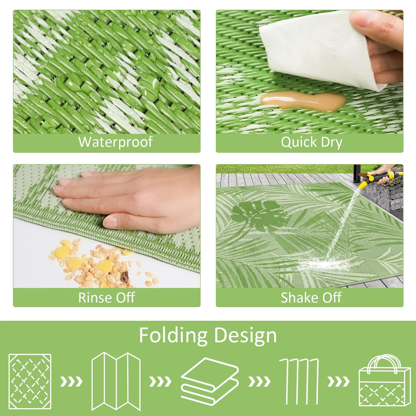 Outdoor Rug Waterproof Recycled Plastic Straw for Patio and Deck