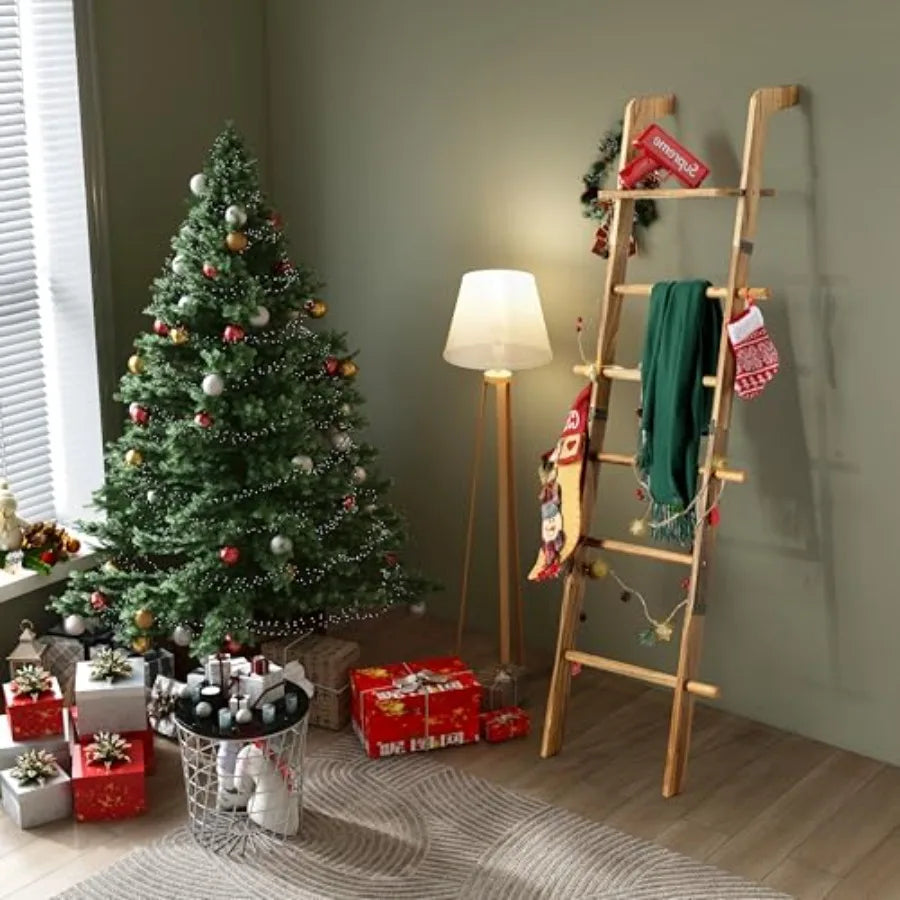 Blanket Ladder With Top Shelf 5-Tier Bamboo Blanket Holder