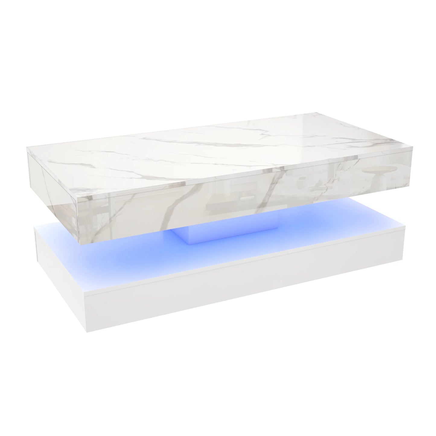 QiaoShiRen Modern Coffee Table With LED Double-Layer Storage Drawers