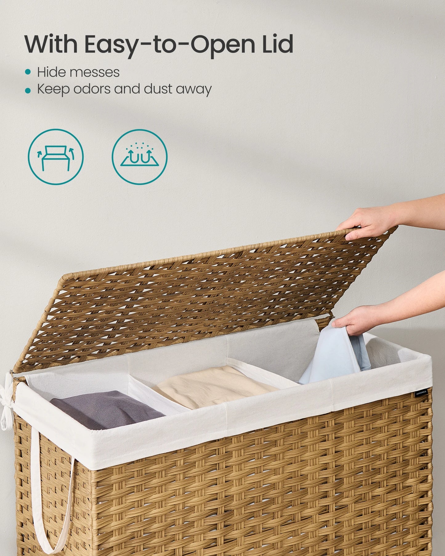 Songmics Laundry Hamper With Lid Synthetic Rattan Foldable Basket