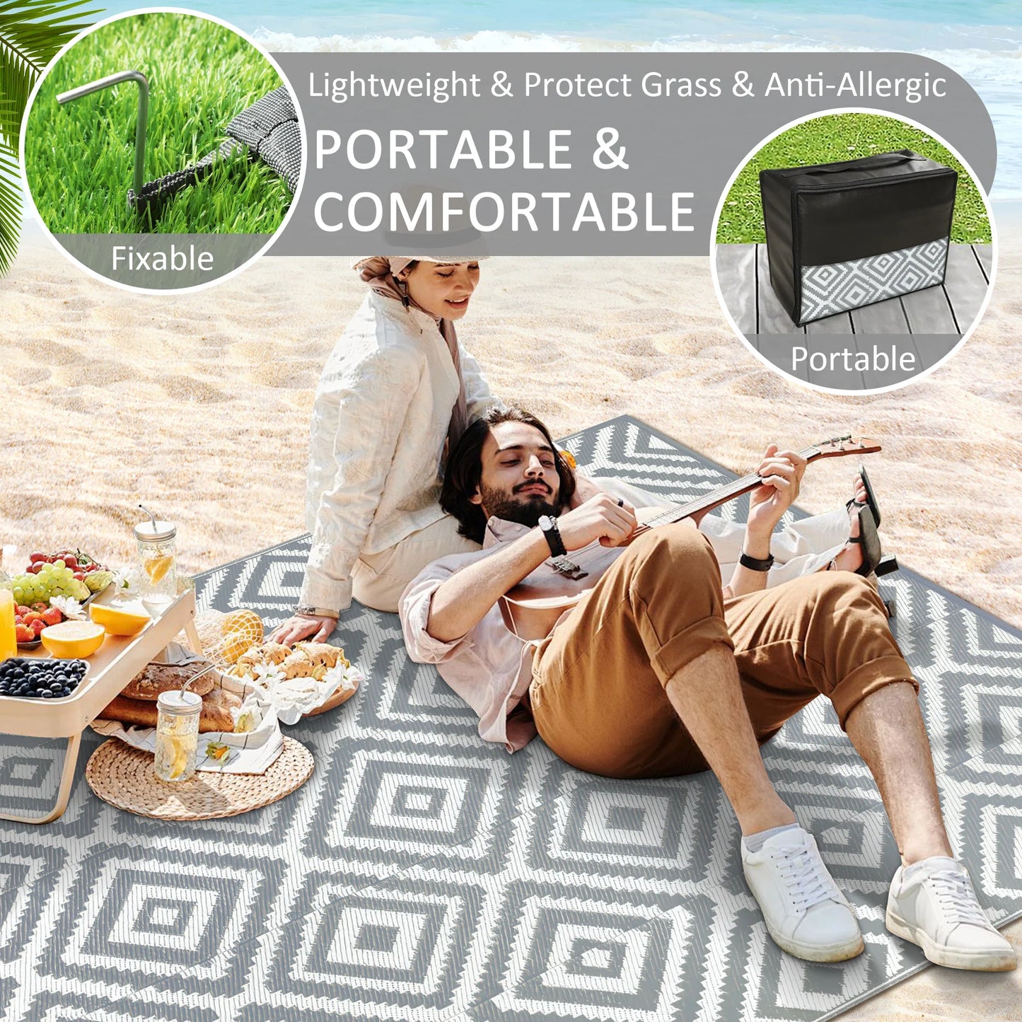 Outdoor Rug Waterproof Recycled Plastic Straw for Patio and Deck