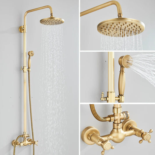 Quyanre Wall Mount Shower Faucets Set Dual Knob Mixer