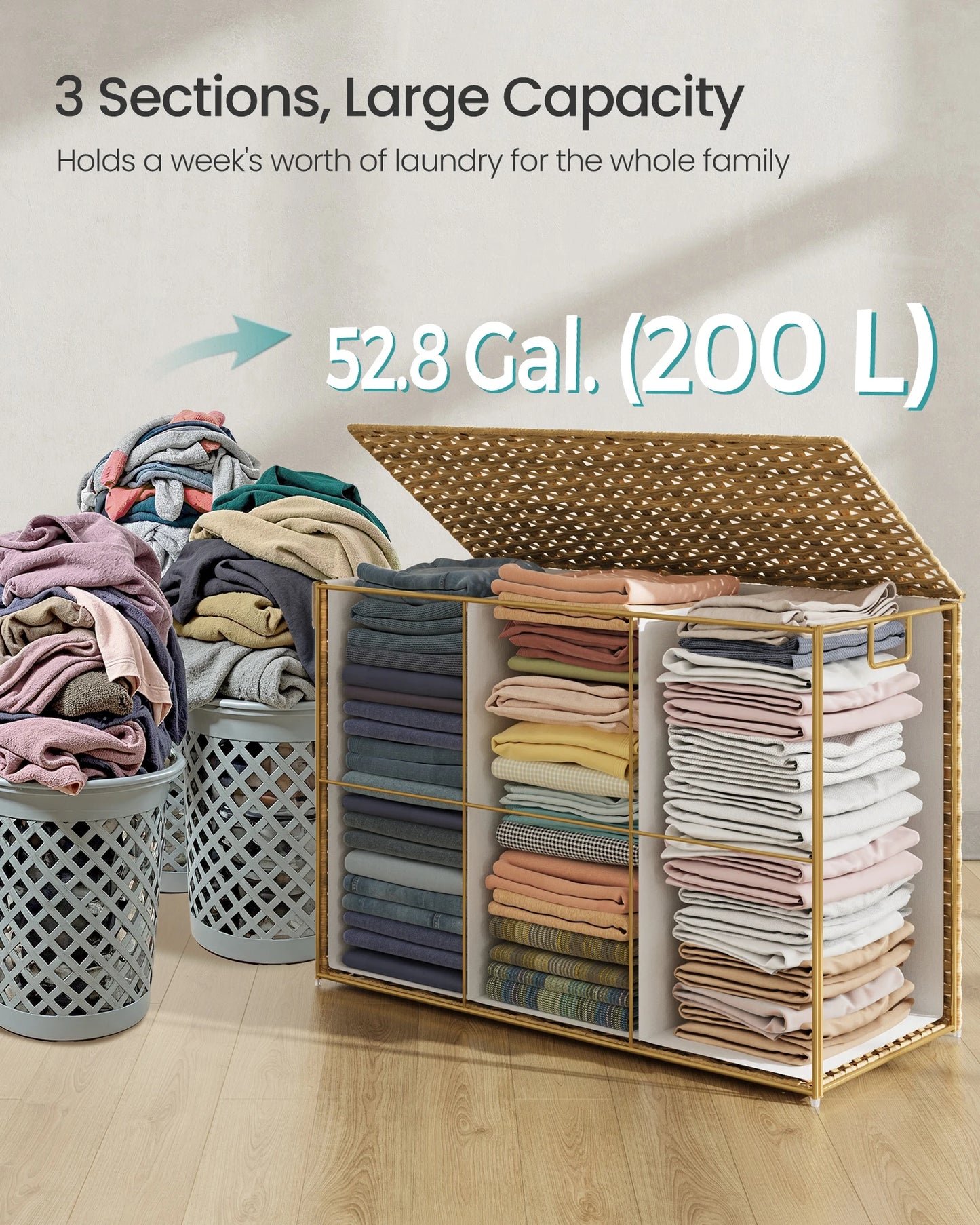 Songmics Laundry Hamper With Lid Synthetic Rattan Foldable Basket