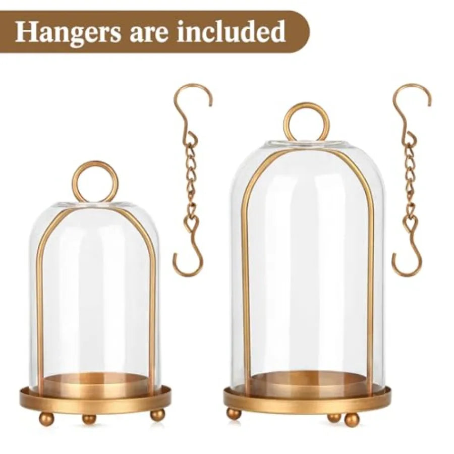 Vintage Brass Candle Lanterns With Thick Glass Dome Set Of 2 Shabby Chic
