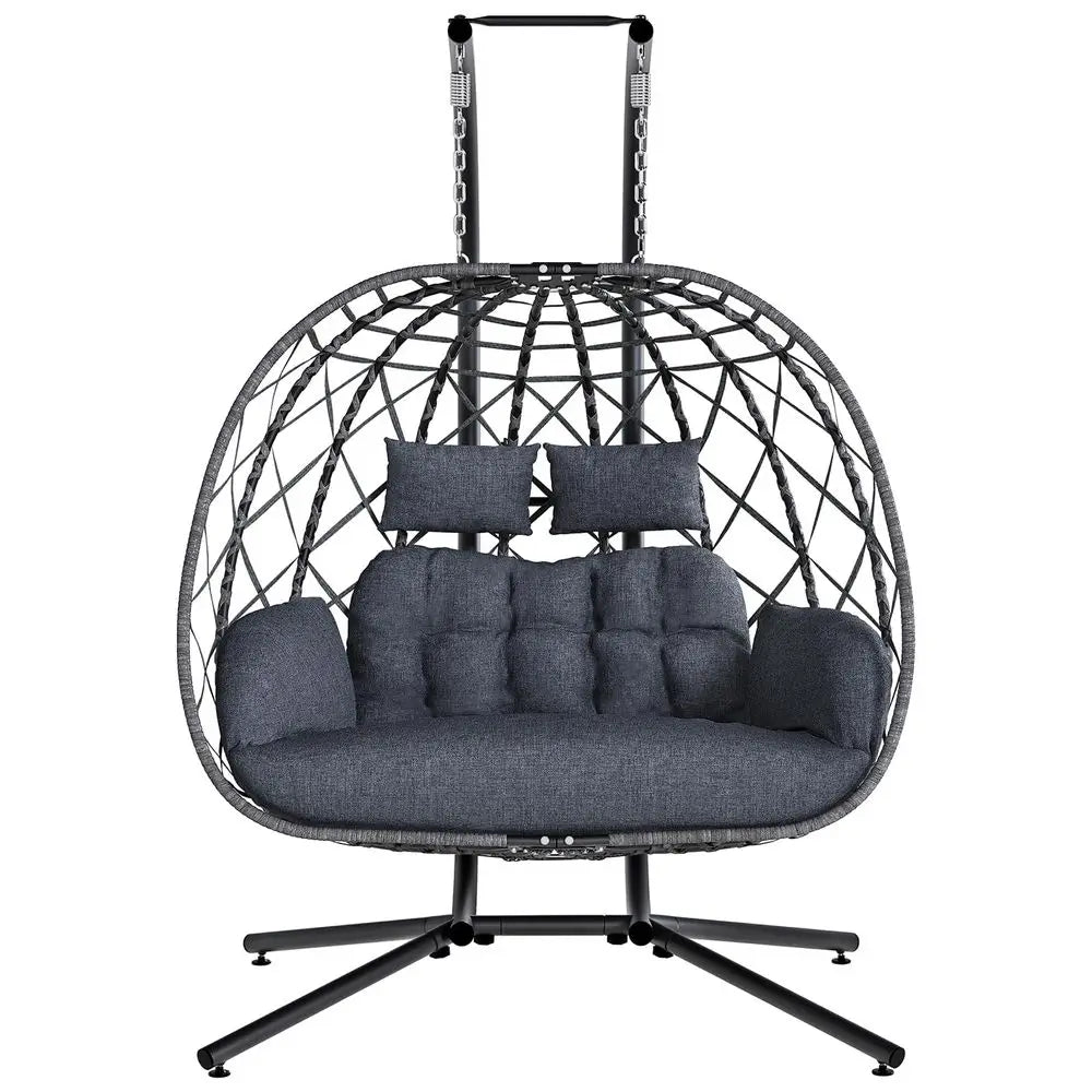 Double Egg Swing Chair with Stand, 2 Person Outdoor Indoor Hammock Hanging Chair with Cushion for Patio Living Room 650 LBS Cap