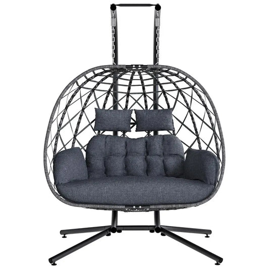 Double Egg Swing Chair with Stand, 2 Person Outdoor Indoor Hammock Hanging Chair with Cushion for Patio Living Room 650 LBS Cap