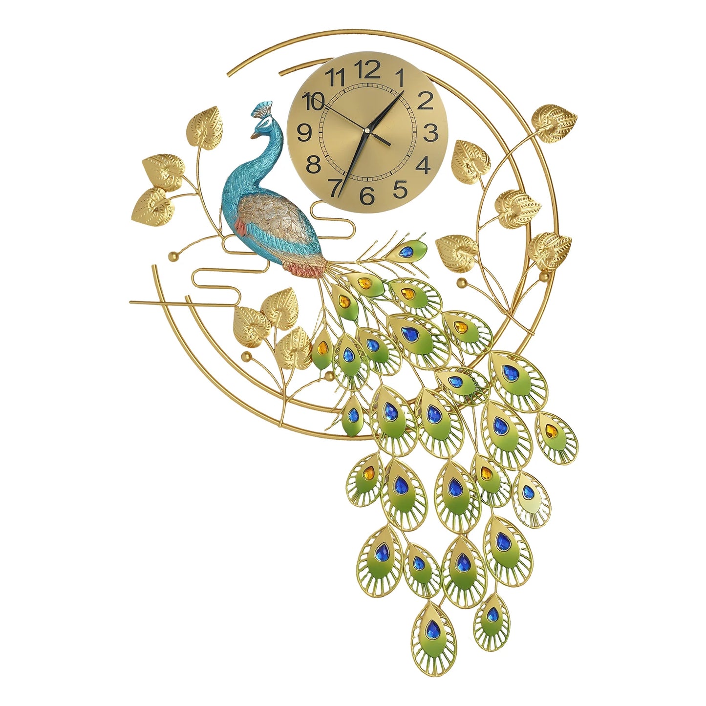 Peacock Art Wall Clock Metal Silent Timepiece No Ticking