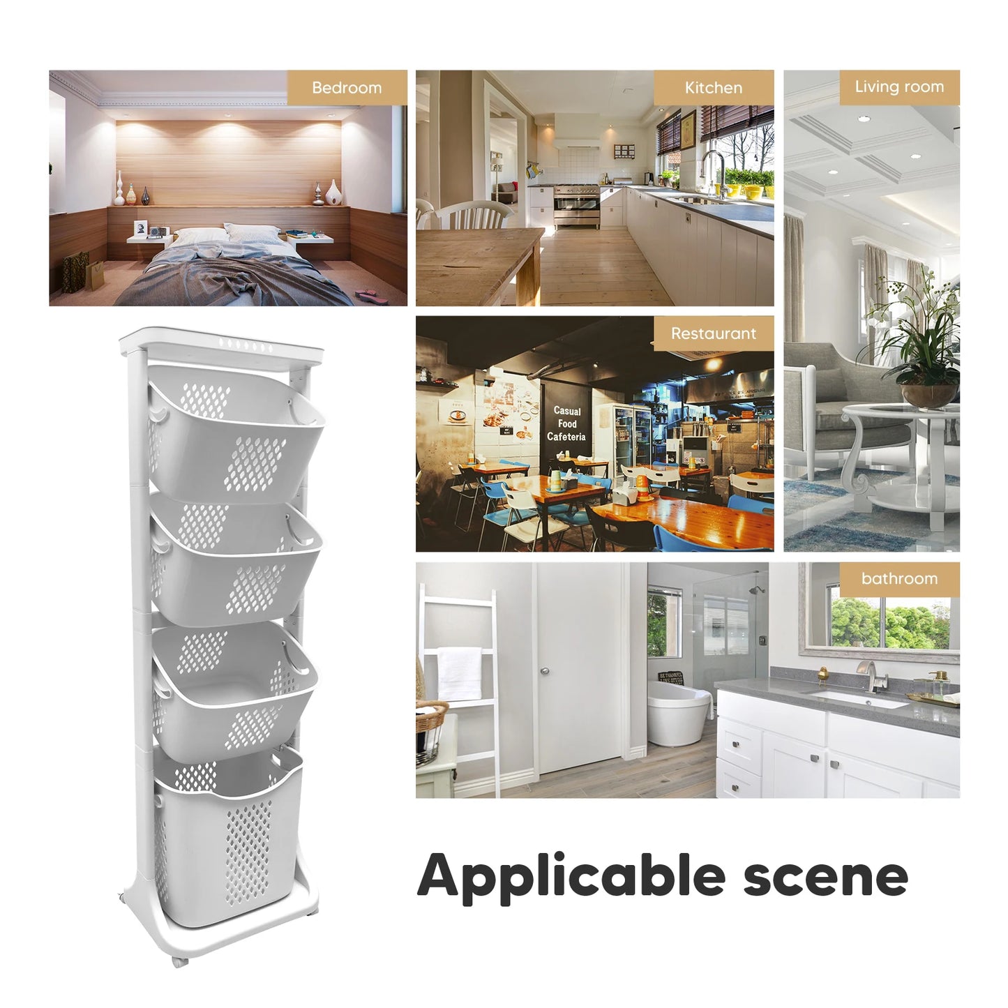 2/4 Tier Laundry Basket Dirty Clothes Organizer Rolling Cart Removable Storage Buckets Hamper 4 Wheels Toy Trolley Household