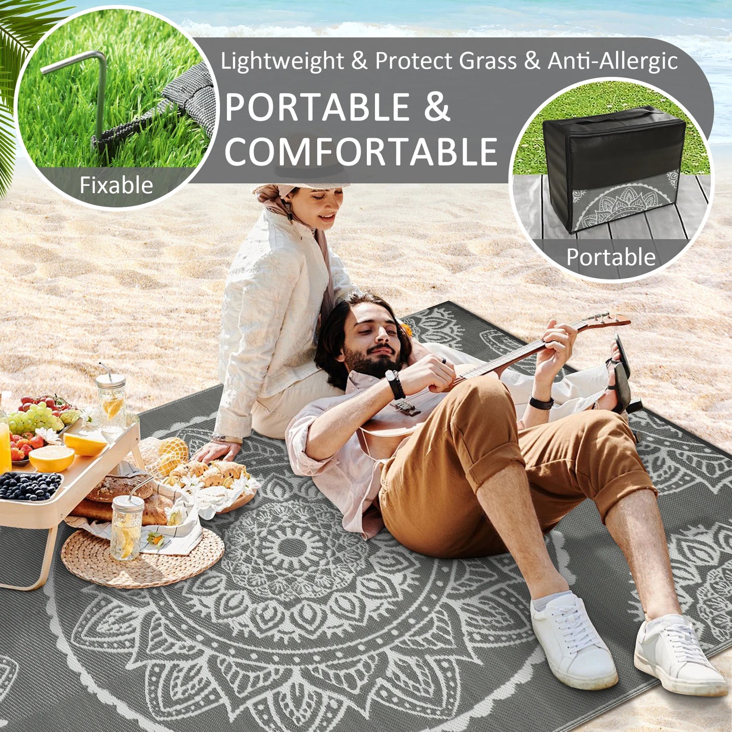 Outdoor Rug Waterproof Recycled Plastic Straw for Patio and Deck