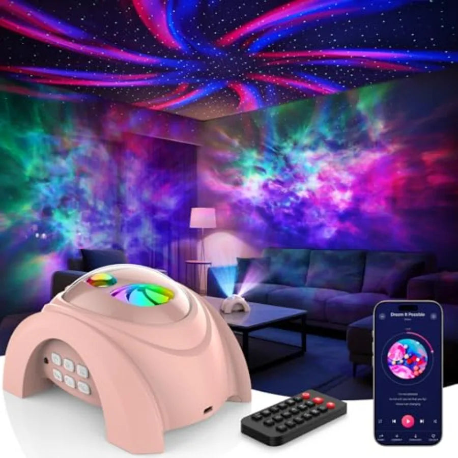 Dual Lens Galaxy Projector, Star Projector for Bedroom with White Noise and Bluetooth Speaker, Remote, Timer, Aurora and Nebula