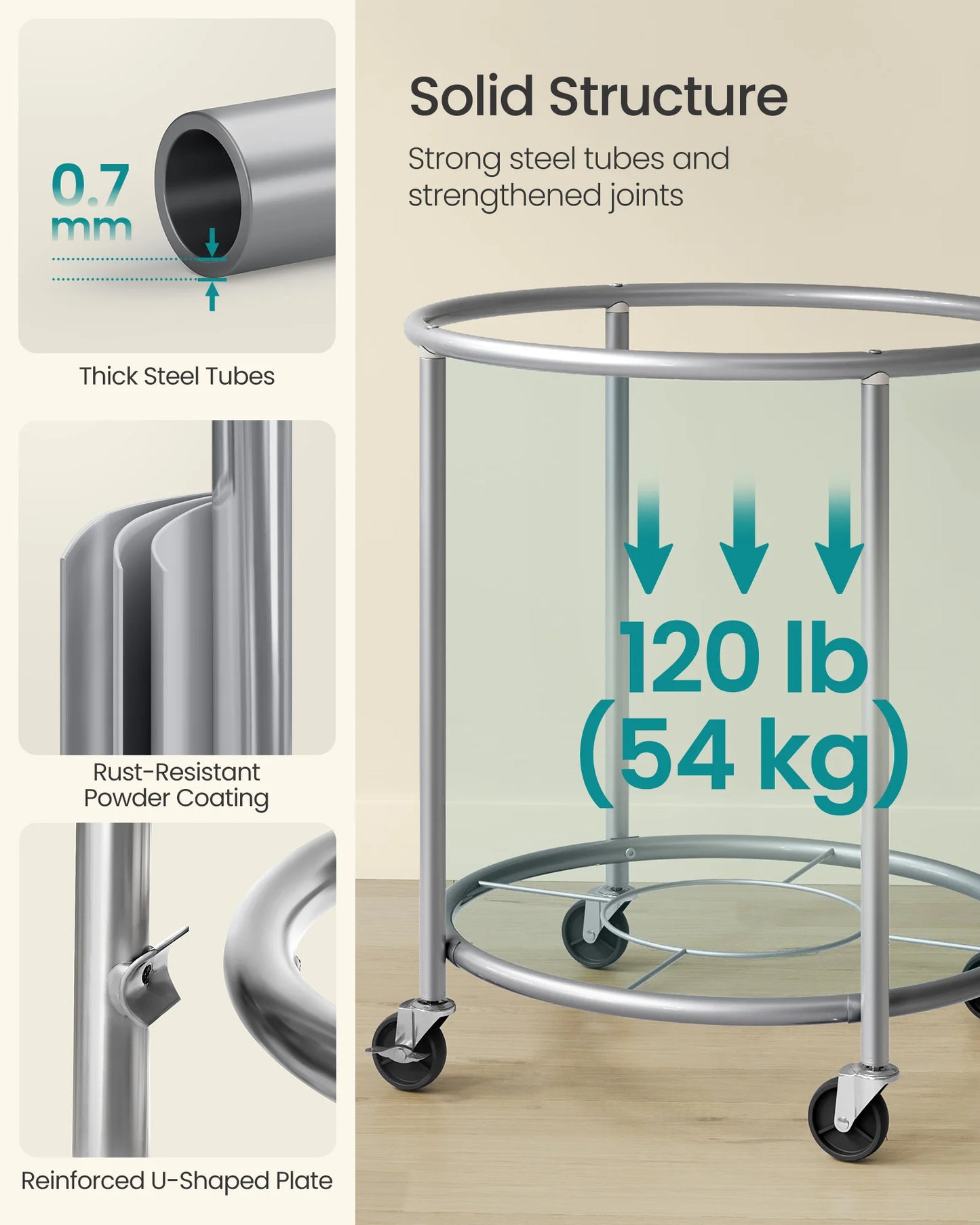 Songmics Rolling Laundry Hamper Cart With Wheels Heavy Duty Steel