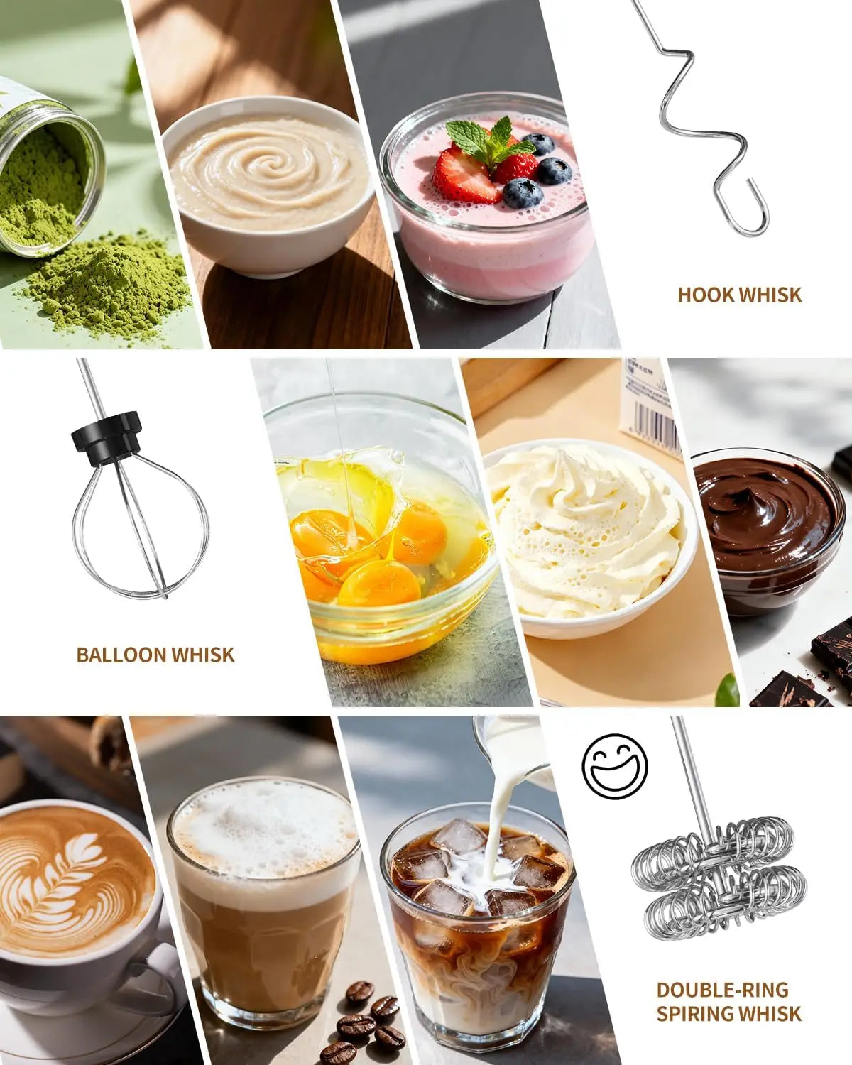Rechargeable Handheld Milk Frother With 3 Speeds And 3 Whisks