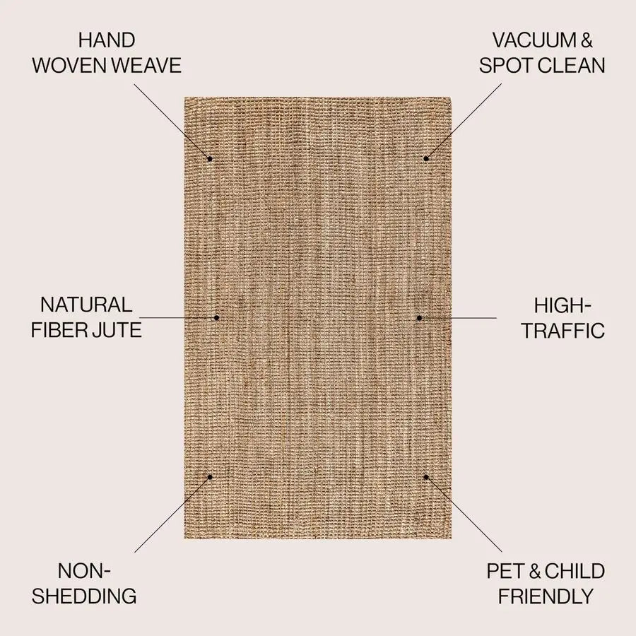 Hand Woven Jute Indoor Area Rug Natural Boho Rustic