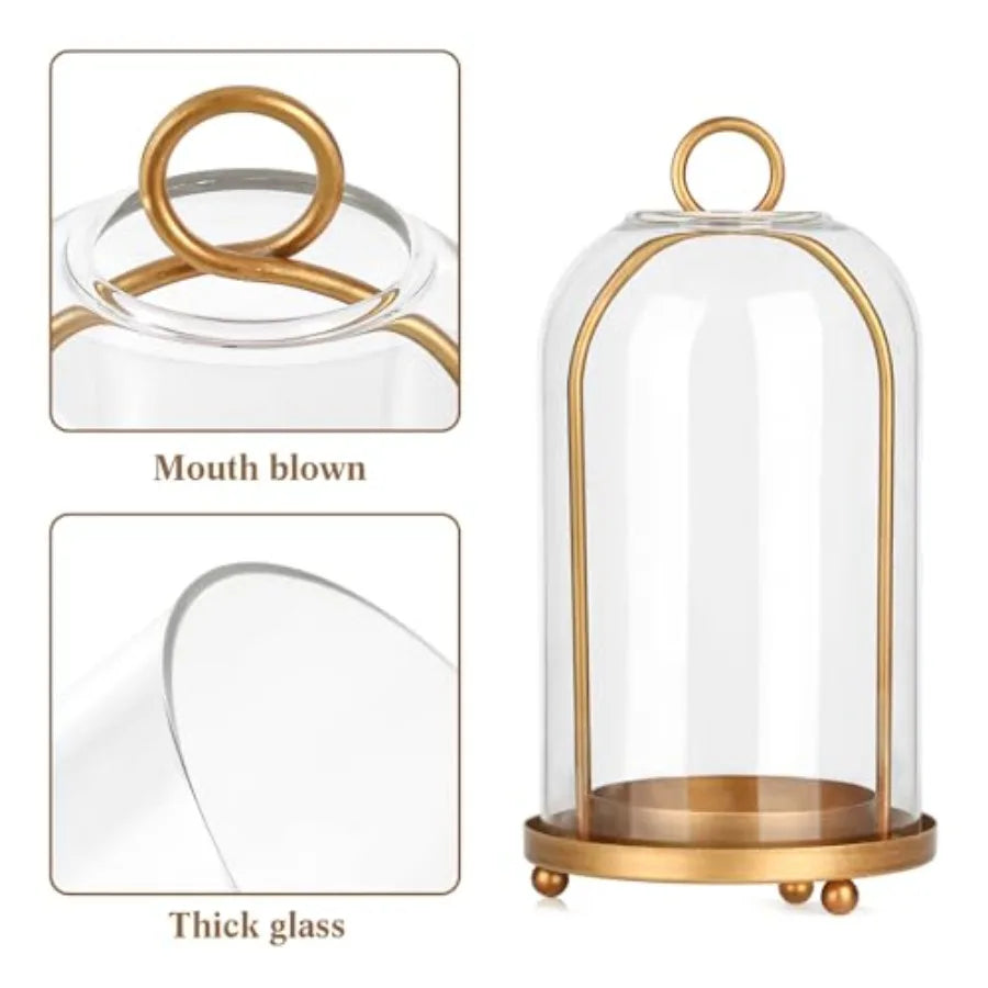 Vintage Brass Candle Lanterns With Thick Glass Dome Set Of 2 Shabby Chic