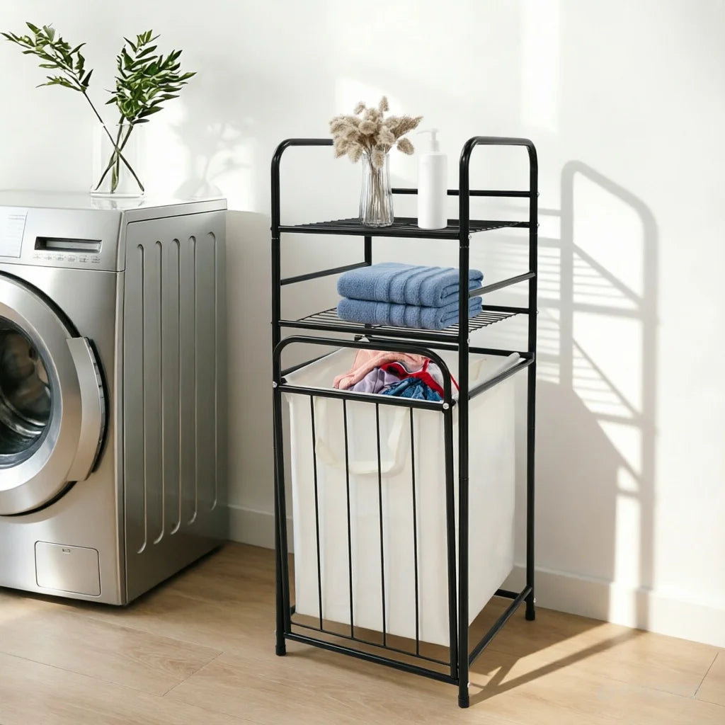 Tilt Out Laundry Hamper With Shelves And Removable Liner