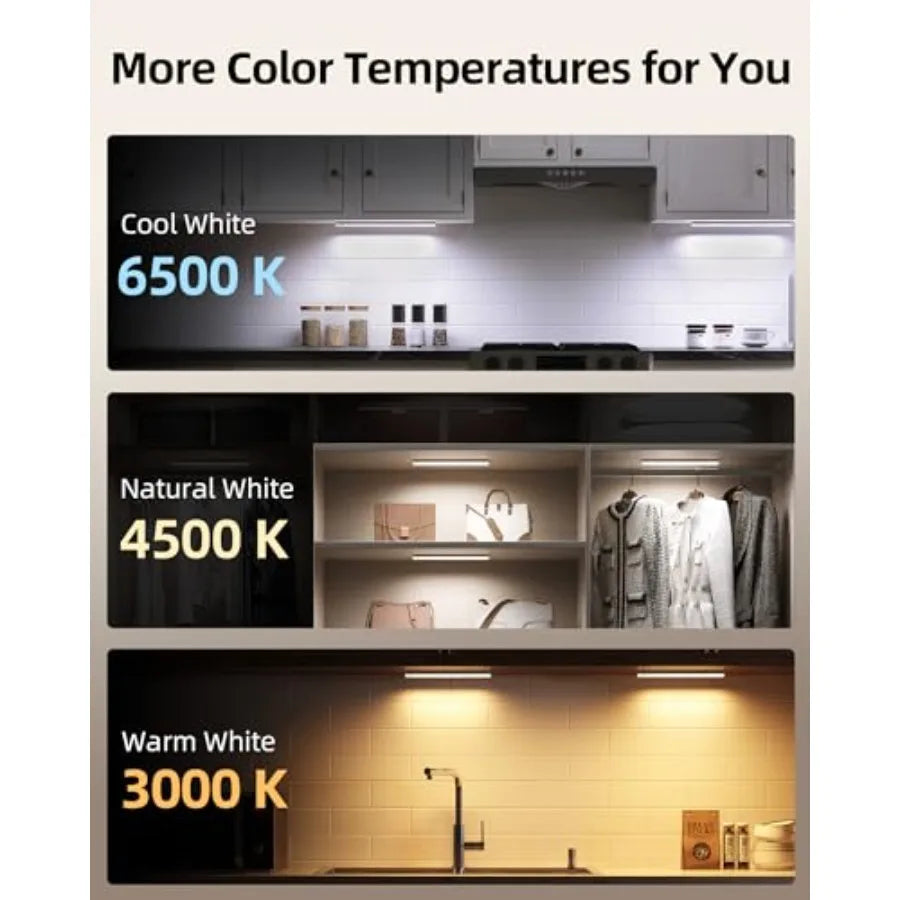 Under Cabinet Lighting with Charging Station, 2000mAh Rechargeable Wireless Motion Sensor Lights, 3 Color Temps, Dimmable, Time